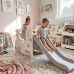 Детски игрален модул Автобус с пързалка сив, Feelkids - Image 3