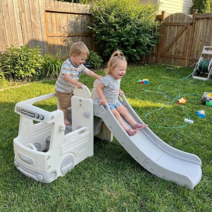 Детски игрален модул Автобус с пързалка сив, Feelkids