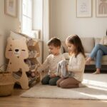 Детски органайзер за играчки Мече с 12 кутии розов, Feelkids