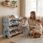 Детски органайзер за играчки Мече с 12 кутии син, Feelkids - Image 2