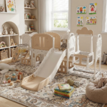 Детски център с пързалка люлка и катерушка 11 в 1 кафяв, Feelkids - Image 4