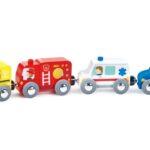 Дървено влакче с цветни превозни средства, Hape