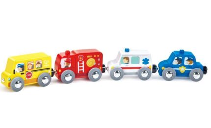 Дървено влакче с цветни превозни средства, Hape