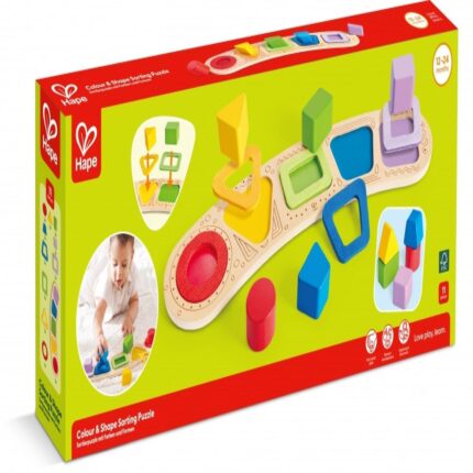 Дървен пъзел сортер с форми 11 части, Hape