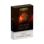 Карти за игра Waddingtons Къщата на Дракона, Winning Moves: тесте карти за игра Къщата на Дракона в тъмна кутия с огнено драконово яйце, надпис „House of the Dragon“ и сребриста лента „Superior Quality Playing Cards“.