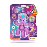 Колекционерска фигурка Superstars Jazzine, Craze: лилава блистерна карта с разтеглив лилав еднорог с блестящо тяло, розово-синя грива и надпис „Glitter Party“.