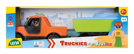 Количка за игра Пикап с лодка и ремарке Truckies, 35 см, Lena