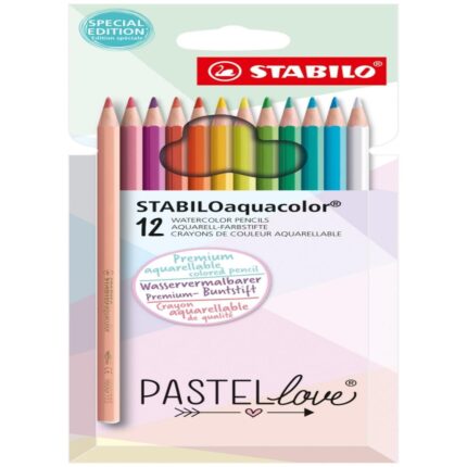 Комплект акварелни моливи Aquacolor Pastellove, 12 цвята, Stabilo