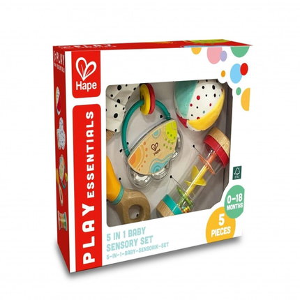 Комплект бебешки играчки 5 в 1 сензорни играчки, Hape