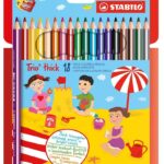 Комплект цветни моливи и острилка Trio Thick Stabilo