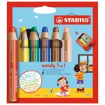Комплект цветни моливи Woody 3 в 1 + острилка Stabilo