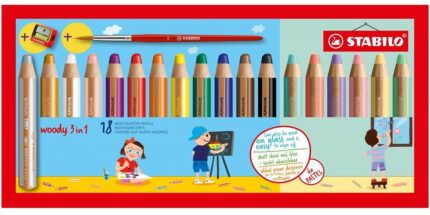 Цветни моливи Woody 3 в 1 Pastel с острилка и четка Stabilo