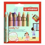 Комплект цветни моливи Woody 3 в 1 Pastel + острилка Stabilo