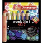 Комплект цветни моливи Woody Arty 3 в 1 + острилка Stabilo