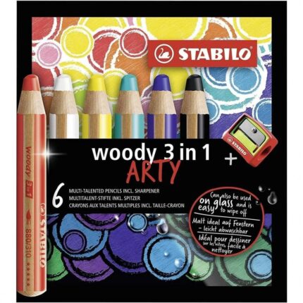 Комплект цветни моливи Woody Arty 3 в 1 + острилка Stabilo