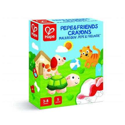 Комплект цветни пастели Пепе и приятели, 5 части, Hape