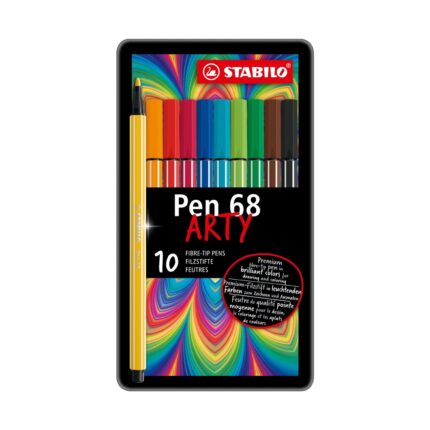 Комплект флумастери Pen 68 Arty метална кутия, 10 цвята, Stabilo