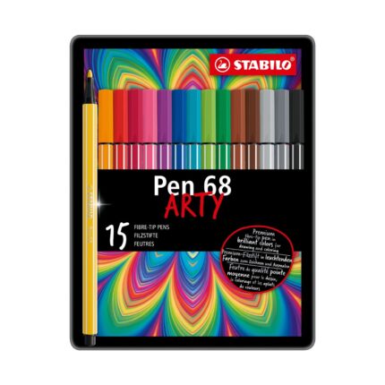 Комплект флумастери Pen 68 Arty метална кутия, 15 цвята, Stabilo