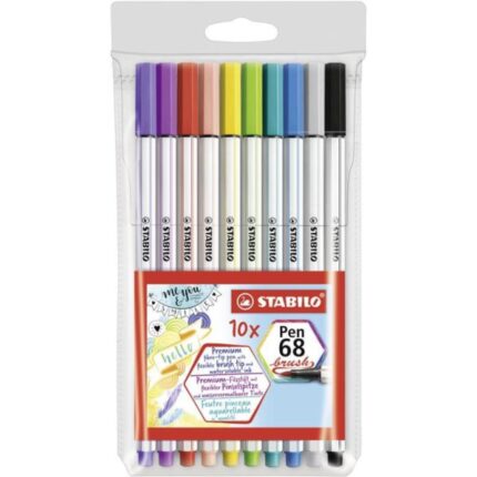 Комплект Флумастери Pen 68 Brush- комплект 10 цвята, Stabilo