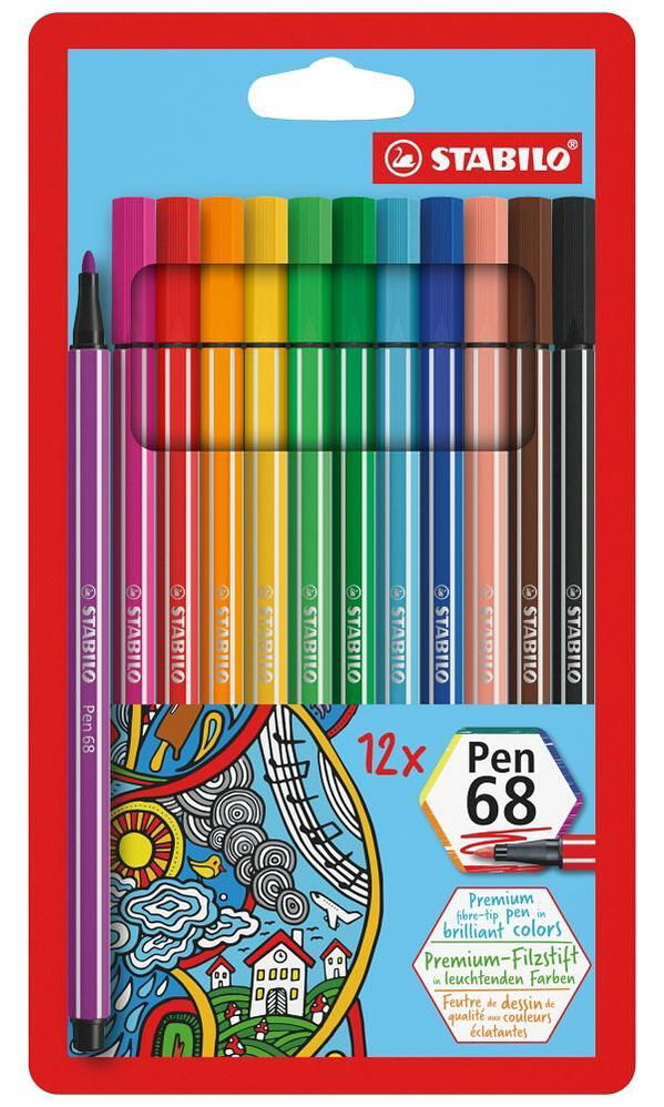 Комплект флумастери, Stabilo, Pen 68 ST6812-7, 12 цвята Комплект флумастери Pen 68 Stabilo