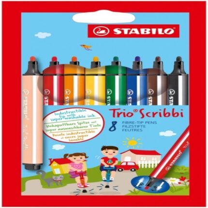 Комплект флумастери Trio Scribbi, 8 цвята, Stabilo