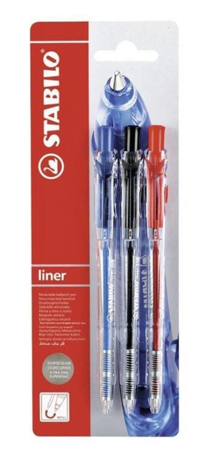 Комплект химикалки Liner F, 3 броя, Stabilo