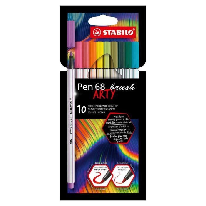 Комплект маркери, Stabilo, Pen 68 Brush Arty, 10 Цвята Комплект маркери Pen 68 Brush Arty Stabilo