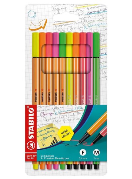 Комплект маркери Point 88/Pen 68 Neon, 10 броя, Stabilo