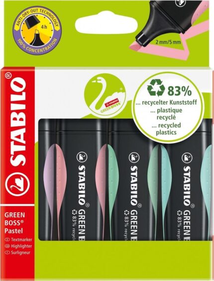 Комплект текст маркери Green Boss пастел, 4 цвята, Stabilo