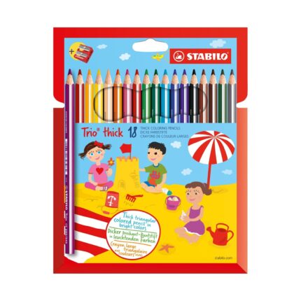 Комплект цветни моливи и острилка Trio Thick, 18 цвята, Stabilo