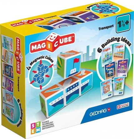 Магнитен конструктор Magicube превозни средства и карти 11 части, Geomag