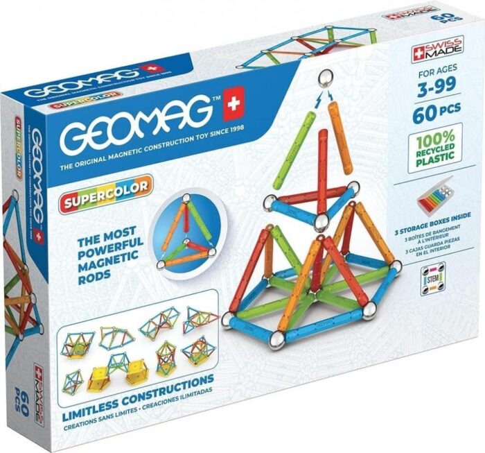 Магнитен конструктор, Geomag, Supercolor 384, 60 части Магнитен конструктор Supercolor 60 части, Geomag