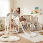 Детски игрален център 9 в 1 с пързалка и люлка кафяв, Feelkids - Image 4