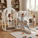 Детски игрален център 9 в 1 с пързалка и люлка сив, Feelkids - Image 2