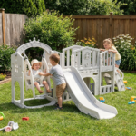 Детски игрален център 9 в 1 с пързалка и люлка сив, Feelkids