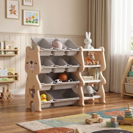 Детски органайзер за играчки с кутии розово мече, Feelkids