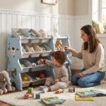 Детски органайзер за играчки с кутии синьо мече, Feelkids