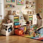 Детски органайзер за играчки с кутии и шкафчета автобус, Feelkids