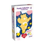 Пъзел Care Bears Funshine, 250 части, Lisciani: бяла кутия с жълто мече с усмихнато слънце на коремчето, розови балони на тъмносин звезден фон и надпис „Enjoy each day“.