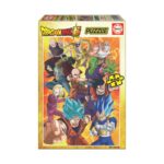 Пъзел Dragon Ball 500 части, Educa: жълта кутия с Гоку и Вегета със сини коси на преден план пред Пиколо, Крилин и златния Фрийза сред оранжеви светкавици.