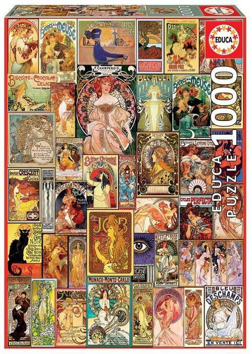 Пъзел, Educa, Плакат колаж ART NOUVEAU, 1000 части Пъзел Плакат колаж Art Nouveau 1000 части, Educa