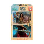 Пъзел Рая и последният дракон 2х50 части, Educa: кутия Disney с героинята пред синята Сису, великана Тонг и Тук Тук, а на втората картина е с широкопола шапка и меч на рамото.