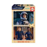 Пъзел за деца Светлинна година, 2 х 25 части, Educa: кутия „Lightyear“ на Disney Pixar с космонавт в шлем и двама пилоти в сини униформи и цифрата 25 на ъгловото парченце.