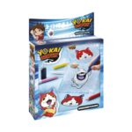 Писалки за стъкло Yo Kai Watch, Totum: синя кутия „Windowstickers“ с червен котарак и бял призрак, очертани върху прозрачно фолио, тъмна тубичка контур и цветни тубички боя.