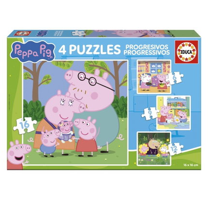 Прогресивен пъзел Peppa Pig 4 в 1 6-9-12-16 части, Educa