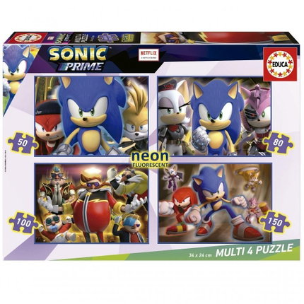 Прогресивен пъзел Sonic Prime 4 в 1 Neon 50/80/100/150 части, Educa
