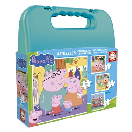 Прогресивен пъзел в куфар Peppa Pig 4 в 1, 6-16 части, Educa