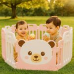Сгъваема бебешка ограда Sunny Bear розово бяла, Feelkids - Image 3