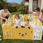 Сгъваема бебешка ограда Sunny Bear, жълто-бяла
