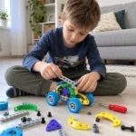 Дете сглобява кола от STEM Конструктор Creator 10 в 1 с отвертка
